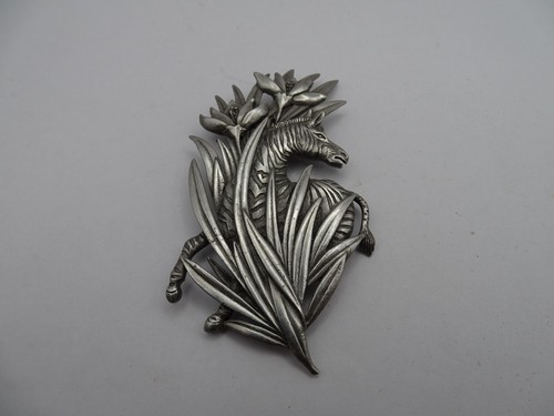 Pewter zebra brooch pin - zebra,