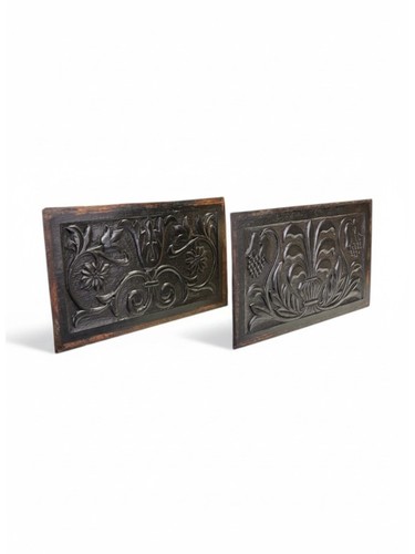 Pair antique carved oak - pair,