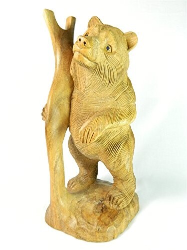 Wooden bear carving standing - wooden,