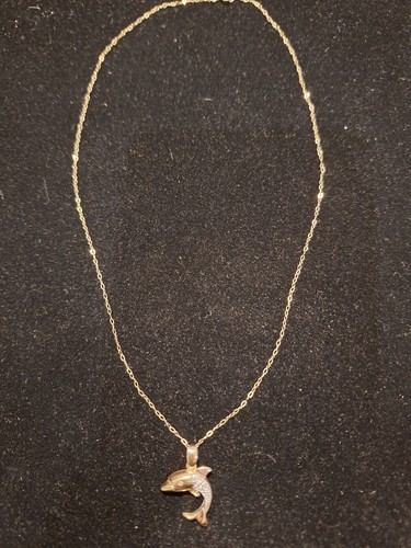9ct gold dolphin pendant with - gold,