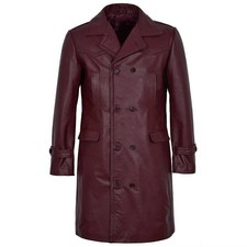 Men burgundy leather trench - leather,