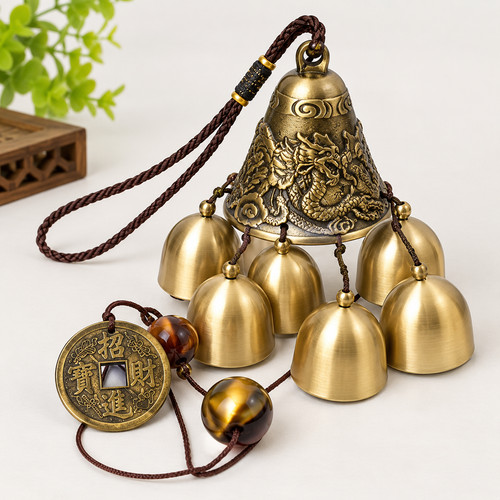 Large copper bells hanging - large,