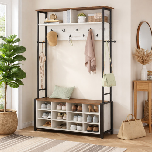 Hall tree coat rack shoe - coat,