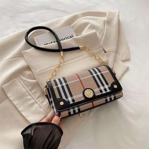 Plaid shoulder bag with gold - shoulder,