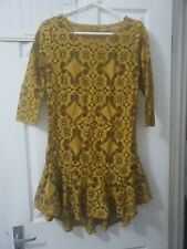 Women's Fit & Flare Mustard Lacey Goingout Ladies Party Dress UK Size 8 Chichi 