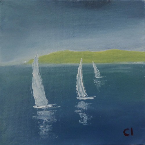 Sail boats seascape original - boats,