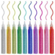 GLITTER GLUE GEL PENS ART CRAFT SPARKLY COLOURED MARKERS CHILDREN (Pack of 10)