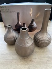 Next Set of 3 Brown / Bronze Ceramic Bud Vases Textured Modern Home Decor Gift  