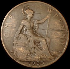 UK One Penny 1920 George V Bronze Coin WCA A930