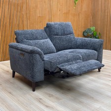Furniture Village 'Morgan' 2 Seater Sofa Power Recliner Blue Woven Fabric NEW