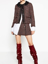 ZARA Multicoloured Tweed Boucle Raw Edging Jacket Skirt Co Ord Set Size XS 6 8