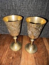  2 Brass Engraved Goblets 