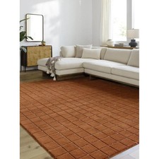 Rust Grid Woolen Area Rugs & Handmade Tufted 100% Fine Wool Carpet