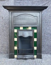 TALL ANTIQUE CAST IRON FIREPLACE / FIRE SURROUND / VICTORIAN / EDWARDIAN TILED