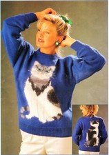 Knitting Pattern copy Ladies Designer cat calico sweater DK 32-38" bust 834