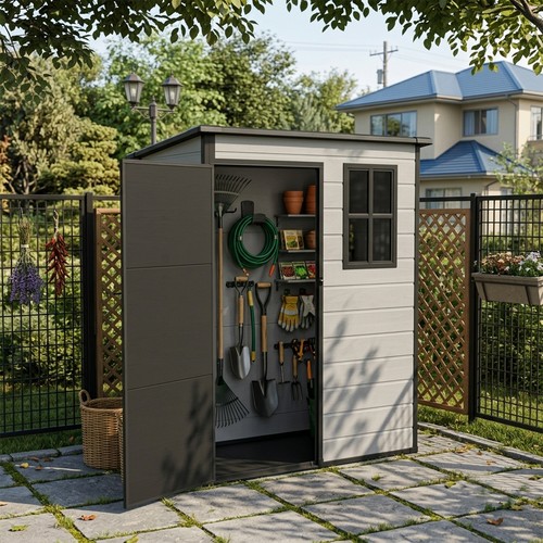Grey wood effect garden shed - effect,