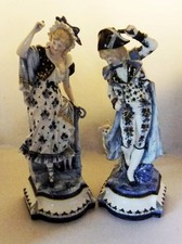 Pair KPM Berlin  Porcelain Blue & Gilded Figures of Dancers with Dog & Cat A/F
