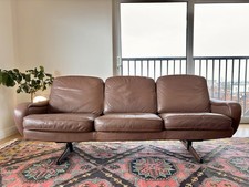 Vintage Leather 3 Seater Sofa Mid Century Brown Denmark 1970s Hackney London E9 