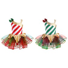 UK Kids Girls Christmas Dance Costume Candy Cane Striped Ballet Tutu Dance Dress