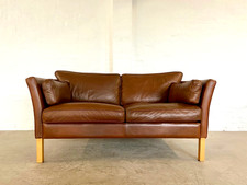VINTAGE DANISH MID CENTURY DARK COGNAC LEATHER 2  SEATER STOUBY SOFA