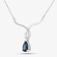 9ct White Gold Pear Shaped Sapphire & Diamond Set Wishbone Necklace DP1614WSA