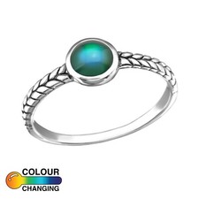 925 Sterling Silver Round Colour Changing Mood Ring Sizes  L N O Q Boxed