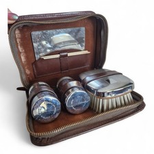 Gentleman's Antique Vintage Travel Grooming Set In Case