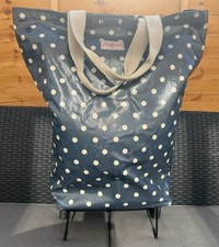 CATH KIDSTON BLUE SPOTTY PVC COATED TWO WHEEL PULL ALONG SHOPPING TROLLEY BAG