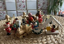 Vintage retro German hand painted wooden Christmas tree decorations (Set 2)