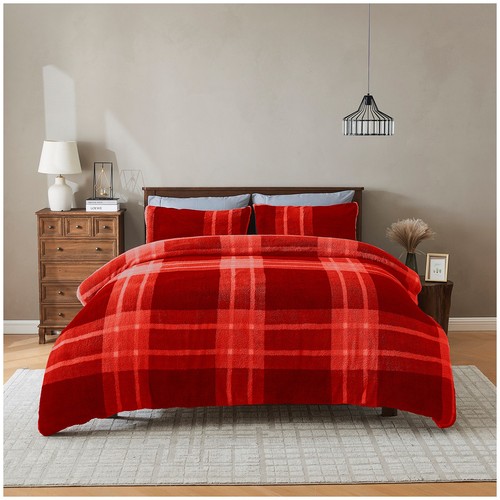 Teddy check fleece duvet cover - duvet,