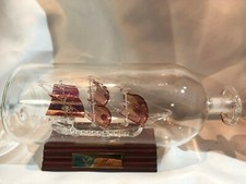 Sir Francis Drakes' Golden Hind Gilded Ship In A Bottle (24cm) With Stand & Box