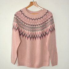 EX BPC DUSTY PINK+FAIRISLE KNIT PATTERN CREW NECK JUMPER SIZE MEDIUM-12/14 LEFT