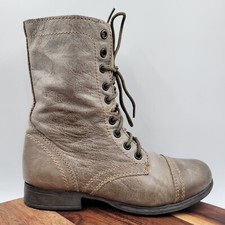 Steve Madden Troopa Combat Boots Womens 6.5M Taupe Leather Cap Toe Zip Prairie