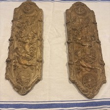 2 Beautiful Vintage Wall Mounted Plaster Plaque/ Picture Cherubs, French Design 