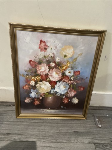 Gold framed flower vase oil - flower,