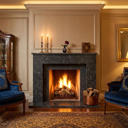 Steel grey granite fireplace - granite,