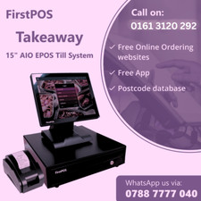15" AIO EPOS Cash Register Till System with Printer and Scanner For Takeaways