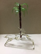Murano Glass,Lauscha,Bimini Glass:Antelope Or Deer Running Past Palm Tree Figure