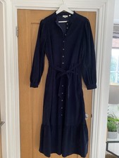 FAT FACE Navy  Long Cord Tiered Frill CollarShirt  Maxi Dress Pockets Belt - 12