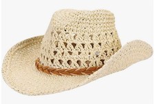 Beige Summer Natural Straw Cowboy Hat for Adults