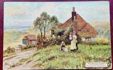 Vintage painted postcards, Farmhouse on the Downs, Surrey 