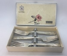 6 Vintage Viners Silver Rose Dessert Forks silver plated in original box