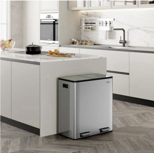 Stainless steel double bin 60l - steel,