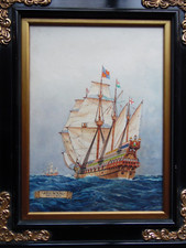 The Ark Royal Tudor Naval Ship. 1587. Original  Herbert Ahier Gouache 1946.