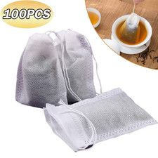 100Pcs Empty Tea Bags Muslin Drawstring Bath Herbs Filter Making Spice