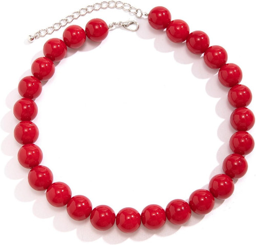 Chunky red beaded - necklace, for