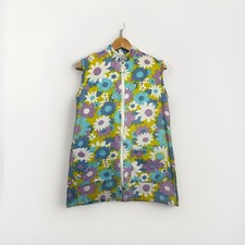 Vintage St Michael UK 14 60s 70s Terry Towel Mini Dress Psychedelic Floral