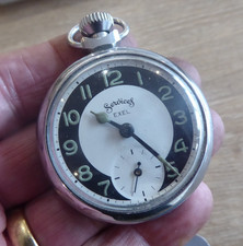 VINTAGE SERVICES EXEL GENTS  POCKET WATCH , CHROME FINISH , WORKING