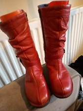 Womens Size 4.5 Deep Red Leather, Boots, Moshulu Zip And Buckle 