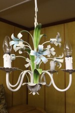 FRENCH VINTAGE FLOWER CHANDELIER TOLE WERE LAMP SHABBY CHIC 4 LIGHTS 